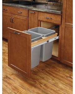 Double 27 Qt Top Mount Wood Pull-Out Waste Container (Soft Close)