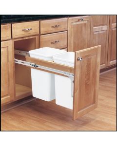 Double 27 Qt Top Mount Wood Pull-Out Waste Container