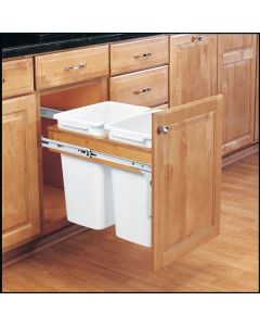 Double 35 Qt Top Mount Wood Pull-Out Waste Container