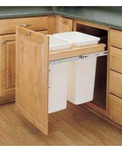 Double 50 Qt Top Mount Wood Pull-Out Waste Container