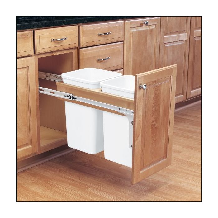 Double 27 Qt Top Mount Wood Pull-Out Waste Container