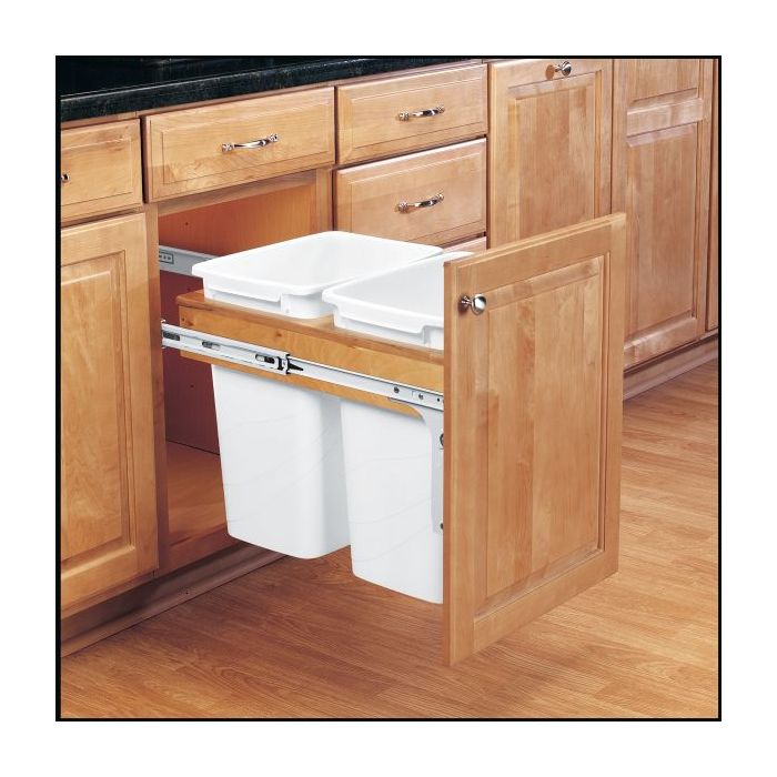 Double 35 Qt Top Mount Wood Pull-Out Waste Container