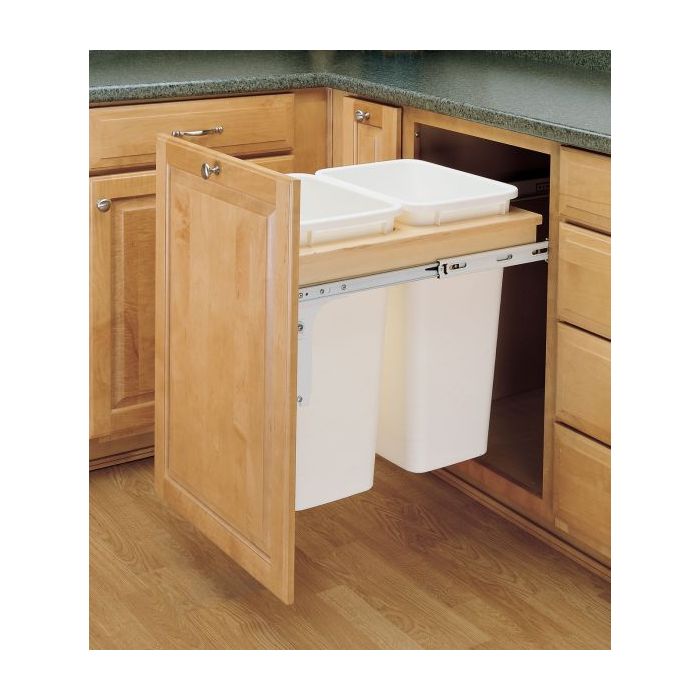 Double 50 Qt Top Mount Wood Pull-Out Waste Container