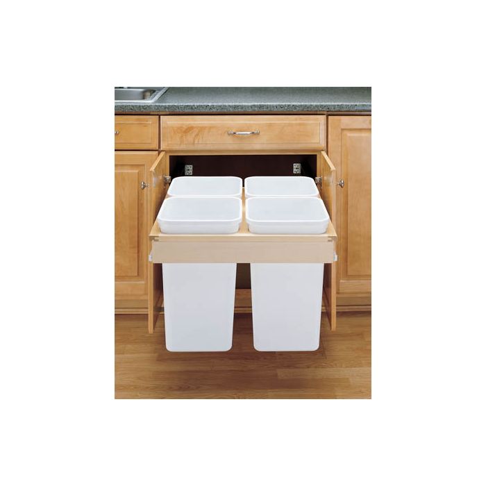 Quad 27 Qt (Frameless) Top Mount Wood Pull-Out Waste Container