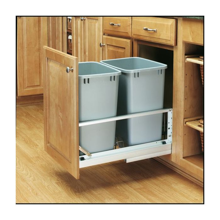 Double 35 Qt. Pull-Out Container (Metallic Silver)