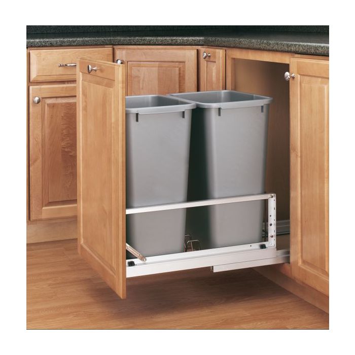 Double 50 Qt. Pull-Out Container (Metallic Silver)