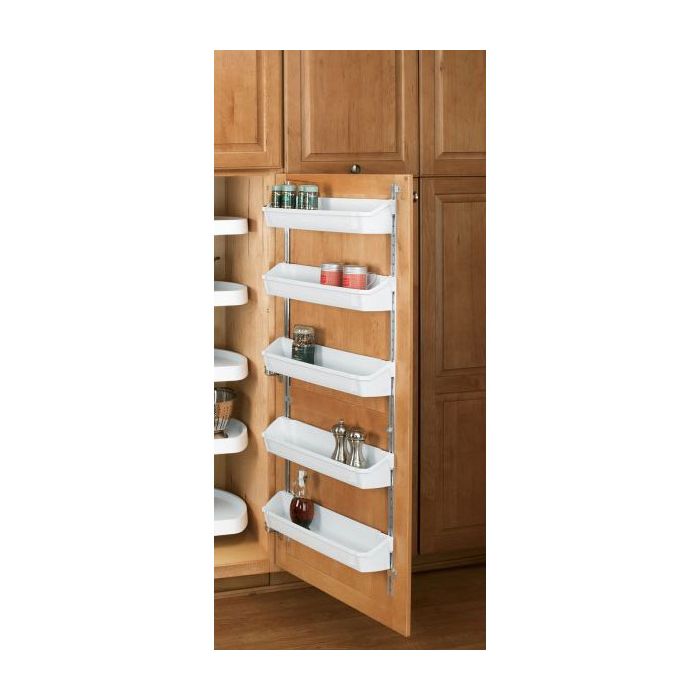 19 3/4" Five Shelf Door Storage W/Clips (White)