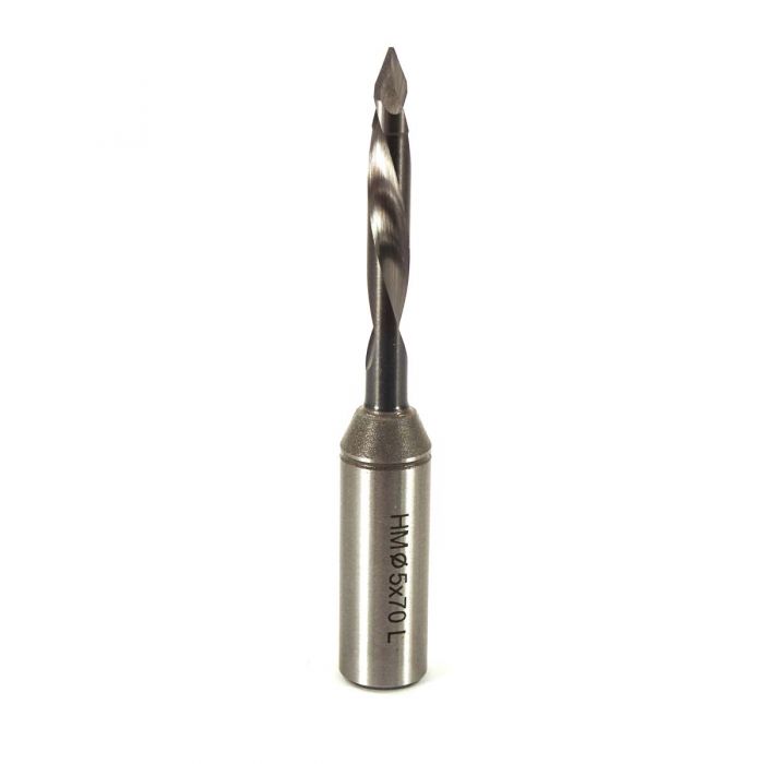 5mm Solid Carbide V-Point Dowel Drill (70mm OAL/LH Rotation)