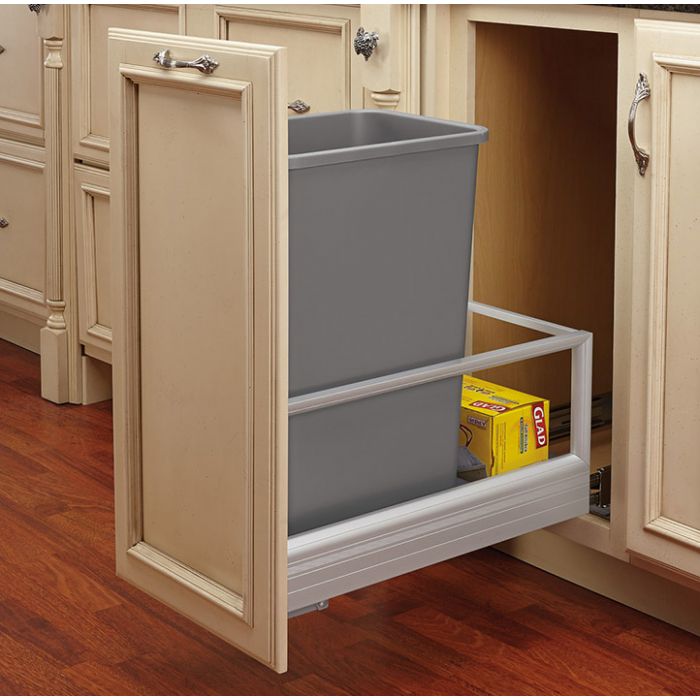 Rev-A-Shelf Pull Out Trash Can 35 Qt for Kitchen Cabinets, Silver